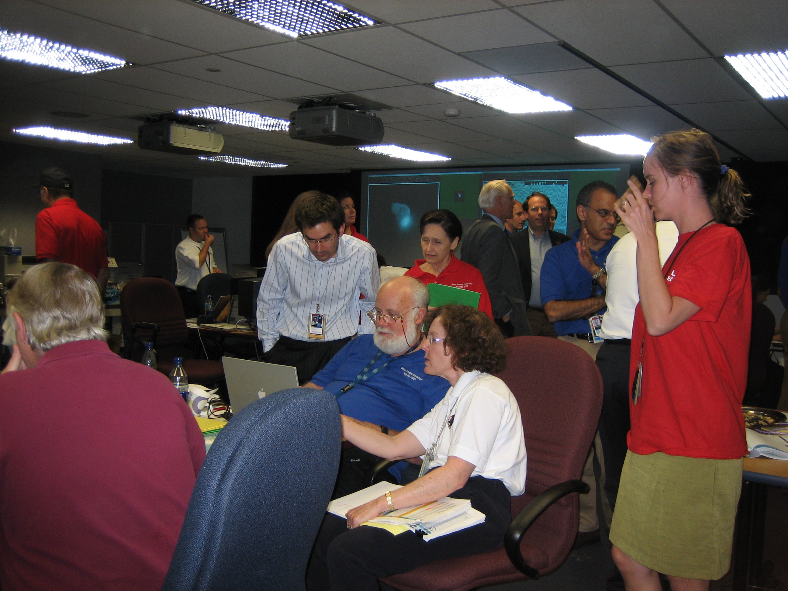 Mike checking out the incoming images from Deep Impact